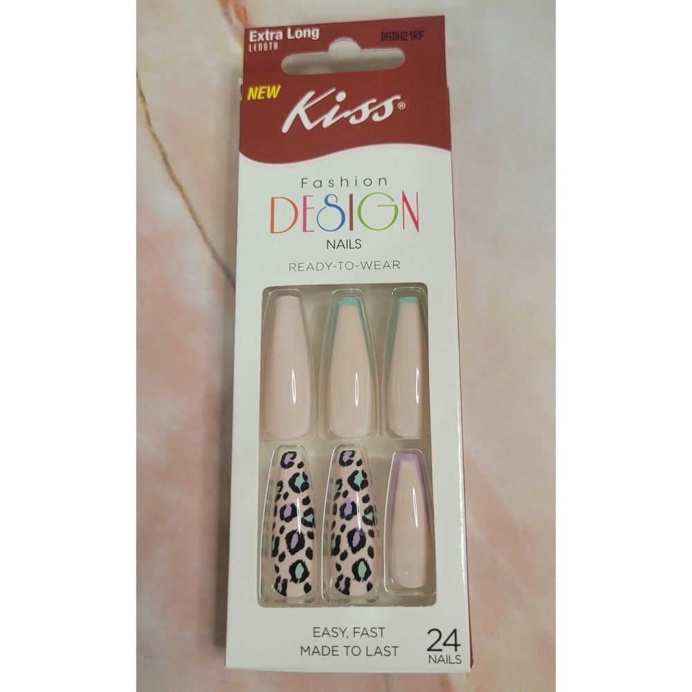 Kiss Fashion Design nails ready to wear glue on Extra Long Forbidden NIB 1